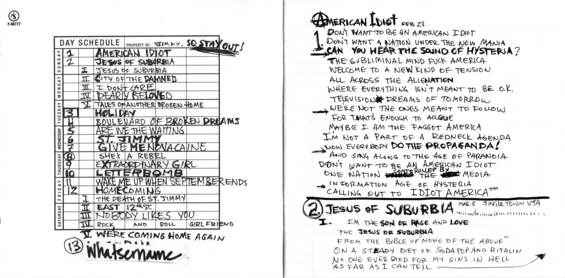 american idiot by green day booklet pages 1 and 2